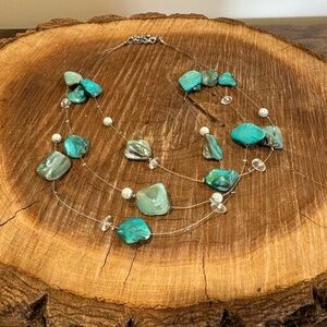 Source Unknown Turquoise Multi-Strand Shell and Pearl Necklace